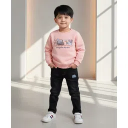DOLLAR Cotton Blend Knit Full Sleeves Bus & Typography Embroidered Winter Sweatshirt & Pants Set - Pink-picture-12