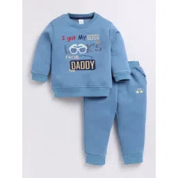 Dollar Kids Blue Embroidered Full Sleeves T-Shirt with Joggers-picture-42