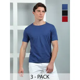 Dollar Men Pack of 3 Solid Round Neck Cotton Slim Fit T-shirts-picture-35