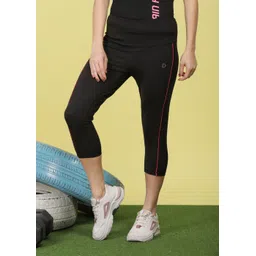 dollar Microfiber Anti Bacterial Elastane Stretch Sports Women Black Capri-picture-26