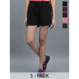 Dollar Missy Women Pack of 5 Mid Rise Cotton Sports Shorts-picture-42