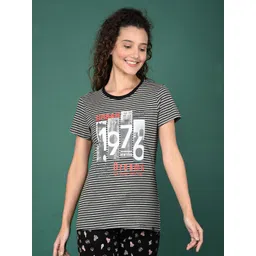 Dollar Women athleisure Striped Round Neck Cotton Casual T-shirt-picture-32