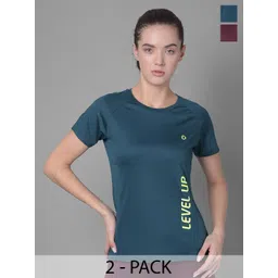 Dollar Women Pack of 2 Typography Placement Print Microfiber Anti Bacterial Sports Tshirts-picture-33