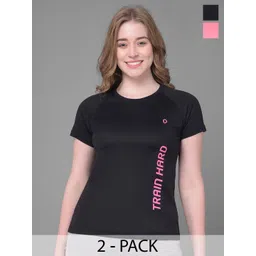 Dollar Women Pack of 2 Typography Placement Print Microfiber Anti Bacterial Sports Tshirts-picture-31