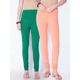 Dollar Missy Green & Peach Cotton Leggings - Pack of 2-picture-34