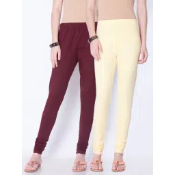 Dollar Missy Light Yellow & Brown Cotton Leggings - Pack of 2-picture-43