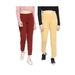 Dollar Missy Maroon & Yellow Regular Fit Cigarette Trousers (Pack  of 2)-picture-43