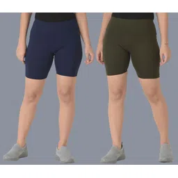 dollar missy Pack of 2 Solid Women Dark Green, Dark Blue Cycling Shorts-picture-10