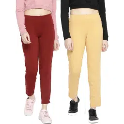 Dollar Missy Parry Red & Mustard Regular Fit Cigarette Trousers (Pack  of 2)-picture-46