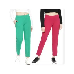 Dollar Missy Rani Pink & Forest Green Regular Fit Cigarette Trousers (Pack  of 2)-picture-32