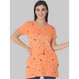 Dollar Missy Women Peach-Coloured Print Pure Cotton Top-picture-13