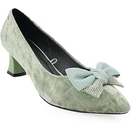dollphin Women Pointed Toe Kitten Heel Pump Slip on Exclusive Tie Stylish & Comfortable Ballerinas DMR-25 Green-picture-17