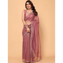 DOLLSOFINDIA Embellished Embroidered Net Saree-picture-32