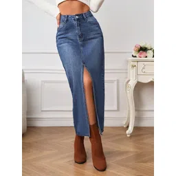 dolsia Women Solid Pencil Blue Skirt-picture-28