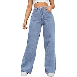 Mid Rise Straight Leg Ripped Jeans for Women | Distressed Faded Wash Stretch Cotton Blend Denim Pants-image-11