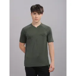 DOMIN8 Olive Solid Short Sleeves Tshirt-picture-34