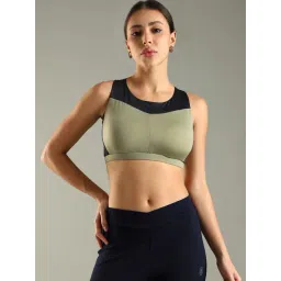 Domin8 Pista Green Colour Block Sports Bra With Detachable Pad-picture-30