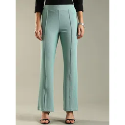 DOMIN8 Women Flared Fit Mid-Rise Regular Trousers-picture-11