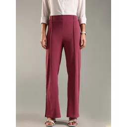 DOMIN8 Women Solid Slim-Fit Mid-Rise Flared Trousers-picture-17