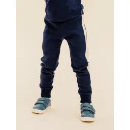DOMYOS By Decathlon Boys Blue & Beige Cotton Color Block Track Pants-image-4