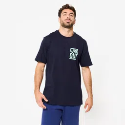 domyos Men's Regular Cotton Fitness T-Shirt - Blue/Black-picture-29