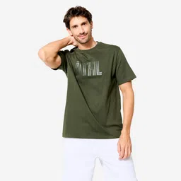 domyos Men's Regular Cotton Fitness T-Shirt - Khaki Green-picture-26