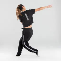 domyos Women Cotton Mix Urban Dance Tapered Bottoms - Black/White Stripes-picture-15