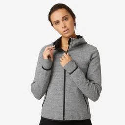 domyos Women's Sweater Jacket Hoodie Zip-Up 560 Spacer For Gym- Grey-picture-10