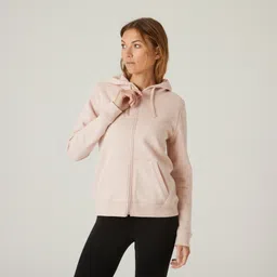 domyos Women's Sweatshirt Jacket with Hood Fleece Lined 500-Light Pink-picture-14