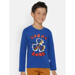 dongli Boys Blue Printed Round Neck T-shirt image 1