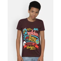 dongli Boys Brown Printed Round Neck Pure Cotton T-shirt-picture-10