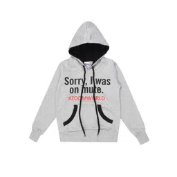 dongli Boys Grey Melange & Black Printed Hooded Sweatshirt-picture-39