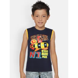 dongli Boys Navy Blue Printed Round Neck Sleeveless T-shirt-picture-19
