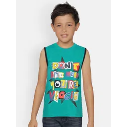 dongli Boys Turquoise Blue Printed Round Neck Sleeveless T-shirt-picture-20