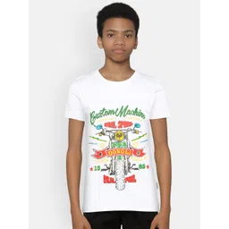 dongli Boys White Printed Round Neck Pure Cotton T-shirt image 1