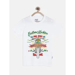 dongli Boys White Printed Round Neck Pure Cotton T-shirt image 2