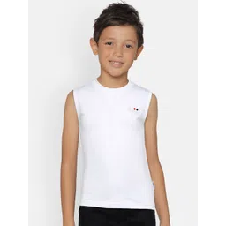 dongli Boys White Solid Round Neck Sleeveless T-shirt-picture-42