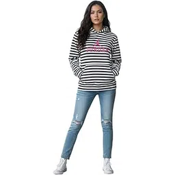 Donocrazy Women Cotton Phillish Full Sleeve Hoodies Yellow and White-picture-10