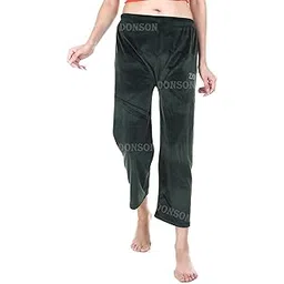 donson Womens Soft Bright Velvet Pajama Long Sleeve Velvet Long Pants Assorted Color Free Size (28 till 34) Pack of 1 DARK GREEN-picture-43