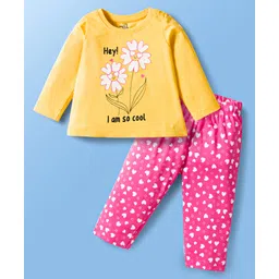 Doodle Poodle 100% Cotton Full Sleeves Night Suit with Text Unicorn & Heart Print - Snapdragon Yellow Sangria Sunset Pink-picture-16