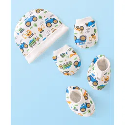 Doodle Poodle 100% Cotton Interlock Knit Cap Mittens & Booties Set Construction Vehicle Print White - Diameter 10.5 cm-picture-21