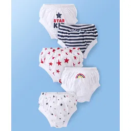 Doodle Poodle 100% Cotton Knit Briefs with Star Striped & Text Print Pack of 5 - White-picture-25