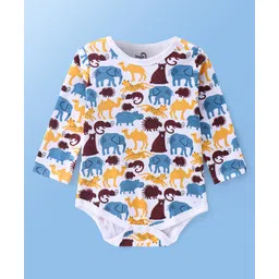 Doodle Poodle 100% Cotton Knit Full Sleeves Animal Printed Onesie - White-picture-29