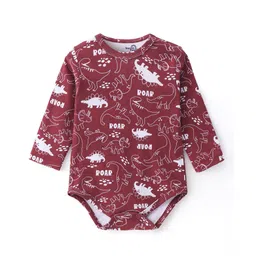 Doodle Poodle 100% Cotton Knit Full Sleeves Dino Printed Onesie - Maroon-picture-14