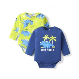 Doodle Poodle 100% Cotton Knit Full Sleeves Dino Printed Onesies Pack of 2 - Navy Blue & Lime Green-picture-12