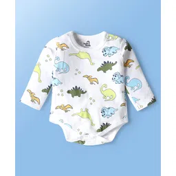 Doodle Poodle 100% Cotton Knit Full Sleeves Dino Printed Onesies Pack of 2 - White & Yellow image 2