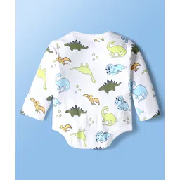 Doodle Poodle 100% Cotton Knit Full Sleeves Dino Printed Onesies Pack of 2 - White & Yellow image 3