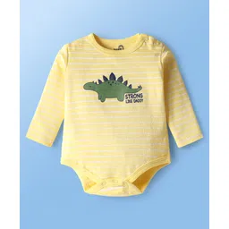 Doodle Poodle 100% Cotton Knit Full Sleeves Dino Printed Onesies Pack of 2 - White & Yellow image 4