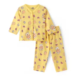 Doodle Poodle 100% Cotton Knit Full Sleeves Night Suit with Teddy Bear Print - Popcorn Yellow-picture-26