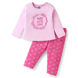 Doodle Poodle 100% Cotton Knit Full Sleeves NightsuitWith Made With Love Text Print - Pink-picture-27
